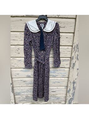 Vintage 80s Lanz Originals Ditsy Floral Print Feminine Cottagecore Midi Dress 8